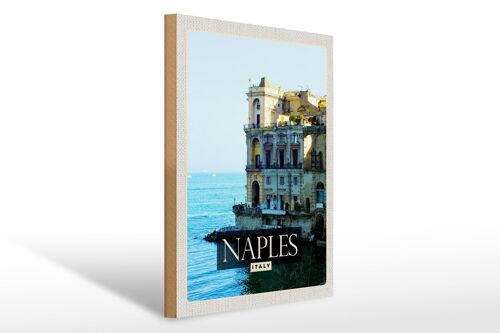 Holzschild Reise 30x40cm Naples Italy Neapel Panorama Meer