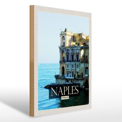 Cartel de madera viaje 30x40cm Nápoles Italia Nápoles Panorama Mar