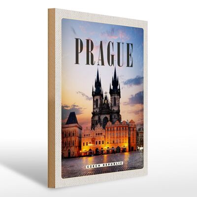 Cartello in legno da viaggio 30x40 cm Retro Praga Praga Repubblica Ceca