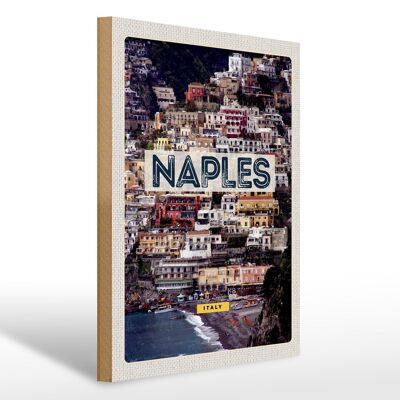 Panneau en bois voyage 30x40cm Naples Italie Naples guide de la ville Mer