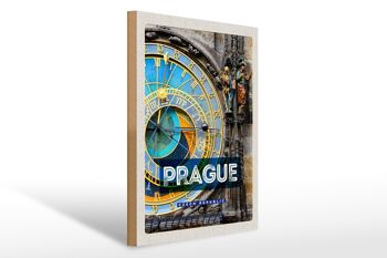 Panneau en bois voyage 30x40cm horloge de la mairie de Prague cadeau République tchèque 1