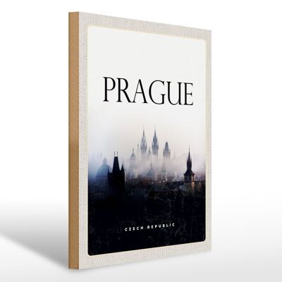 Cartel de madera de viaje 30x40cm Castillo de niebla de Praga retro