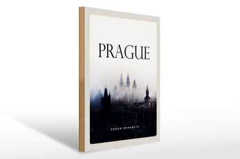 Panneau en bois voyage 30x40cm Château de brouillard de Prague rétro 1