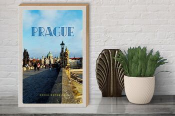 Panneau en bois voyage 30x40cm Prague République Tchèque pont de la vieille ville 3