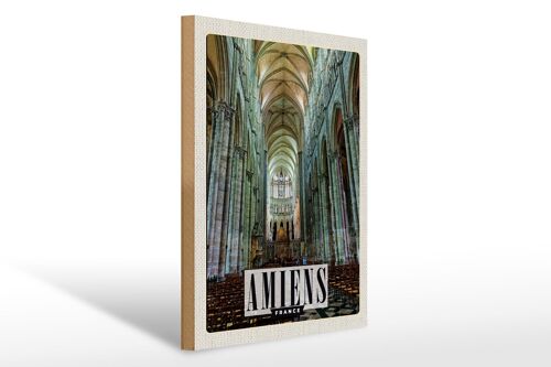 Holzschild Reise 30x40cm Amiens France Kathedrale Geschenk