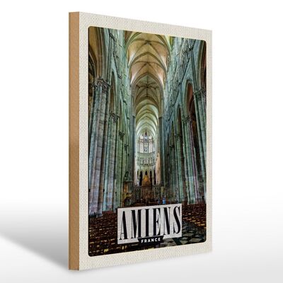 Wooden sign travel 30x40cm Amiens France Cathedral gift