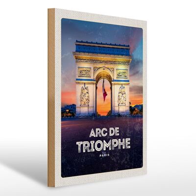 Cartel de madera viaje 30x40cm Arco de Triunfo París monumento regalo