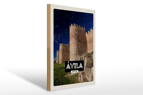 Holzschild Reise 30x40cm Avila Spain Mittelalter Turm Geschenk