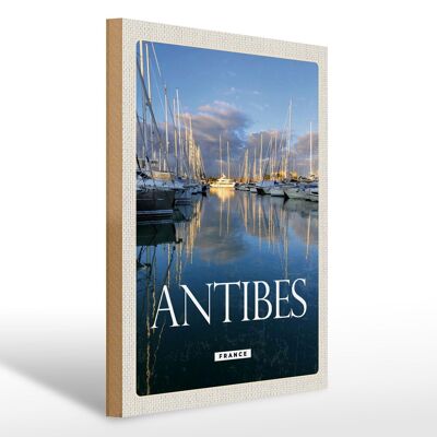 Wooden sign travel 30x40cm retro Antibes France yachts sea
