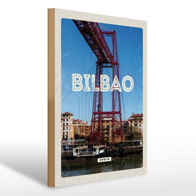 Holzschild Reise 30x40cm Retro Bilbao spain Hafenstadt Berge