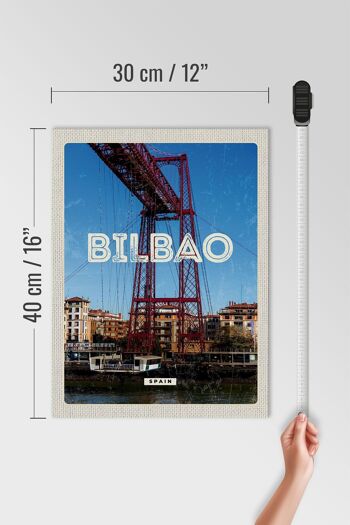 Panneau en bois voyage 30x40cm rétro Bilbao espagne port ville montagnes 4