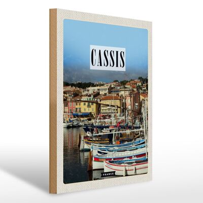 Cartello in legno da viaggio 30x40 cm Cassis Francia centro storico vacanza al mare