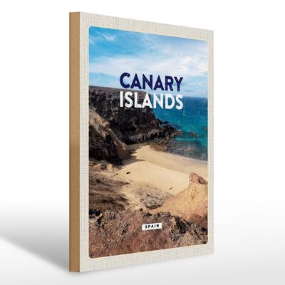 Cartello in legno da viaggio 30x40 cm Sretro Isole Canarie montagne mare sabbia