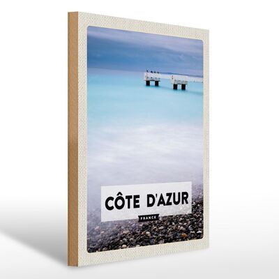 Cartel de madera viaje 30x40cm costa azul Francia vacaciones en el mar