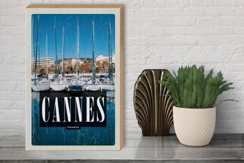 Panneau en bois voyage 30x40cm Cannes France marina bois 3