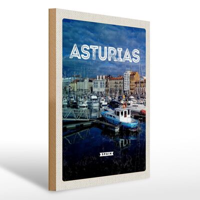 Panneau en bois voyage 30x40cm rétro Asturias Spyin Spain Yachts