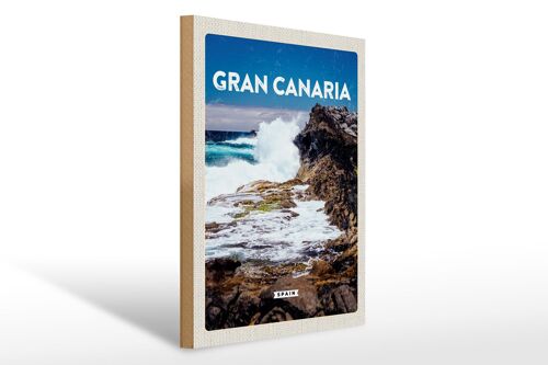 Holzschild Reise 30x40cm Gran Canaria Spain Meer Berge