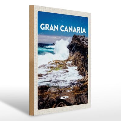 Cartel de madera viaje 30x40cm Gran Canaria España mar montañas