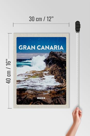 Panneau en bois voyage 30x40cm Gran Canaria Espagne montagnes de la mer 4