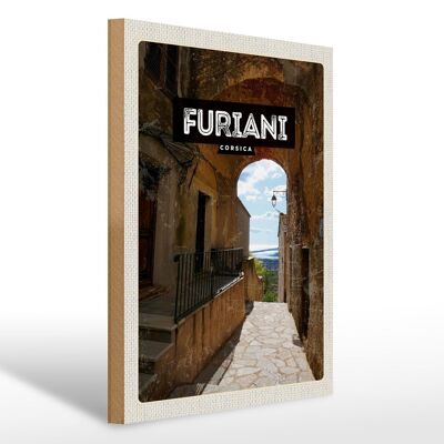 Wooden sign travel 30x40cm Retro Furiani Corsica holiday destination