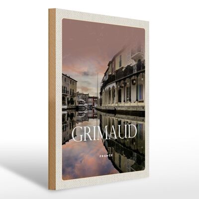 Cartel de madera viaje 30x40cm Grimaud Francia canal de agua