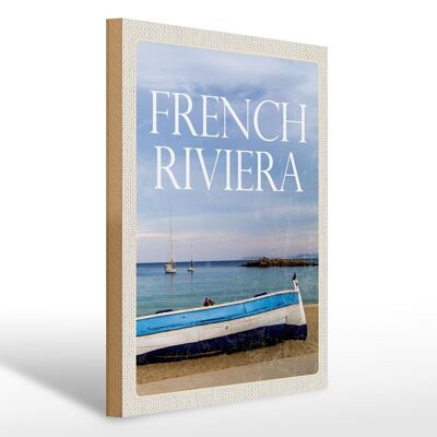 Cartel de madera viaje 30x40cm retro riviera francesa mar barco vacaciones