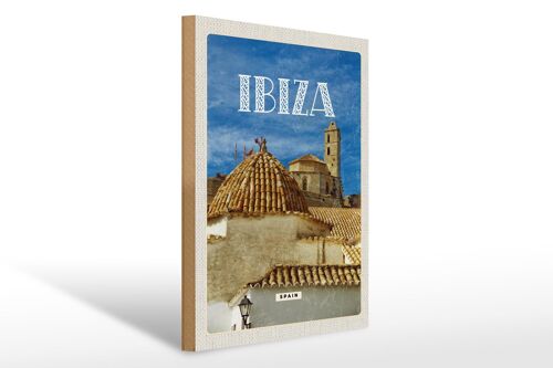 Holzschild Reise 30x40cm Retro Ibiza Spain Altstadt Urlaub