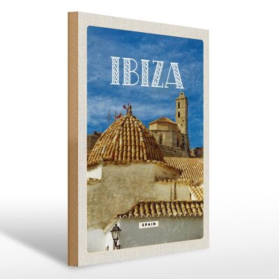 Panneau en bois voyage 30x40cm rétro Ibiza Espagne vieille ville vacances