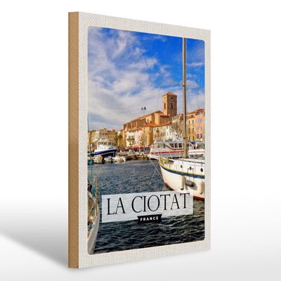 Wooden sign travel 30x40cm La Ciotat France sea boats