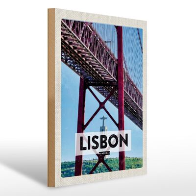 Cartello in legno da viaggio 30x40 cm Lisbona Portogallo Ponte 25 de Abril
