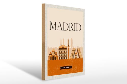 Holzschild Reise 30x40cm Retro Madrid Spain malerisches Bild