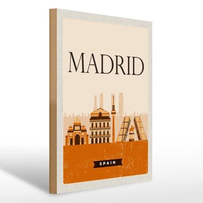 Holzschild Reise 30x40cm Retro Madrid Spain malerisches Bild