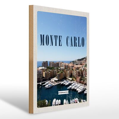 Cartello in legno da viaggio 30x40cm Monte Carlo Monaco vacanza al mare