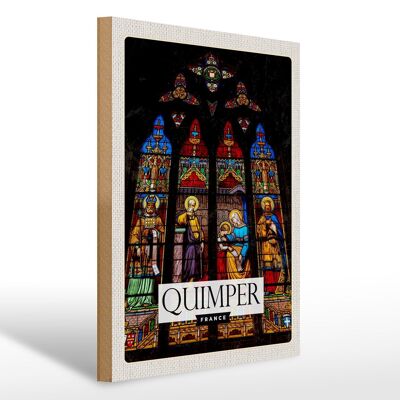 Cartel de madera viaje 30x40cm Catedral de Quimper Saint Corentin