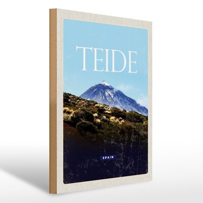 Cartel de madera viaje 30x40cm Retro Teide España montaña más alta madera