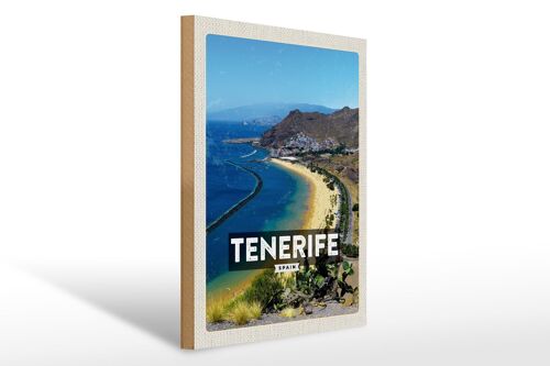 Holzschild Reise 30x40cm Tenerife Spain Panorama Bild Meer