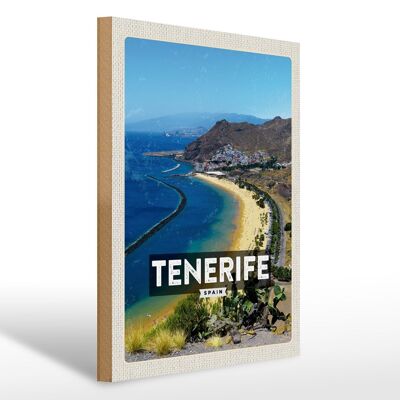 Holzschild Reise 30x40cm Tenerife Spain Panorama Bild Meer