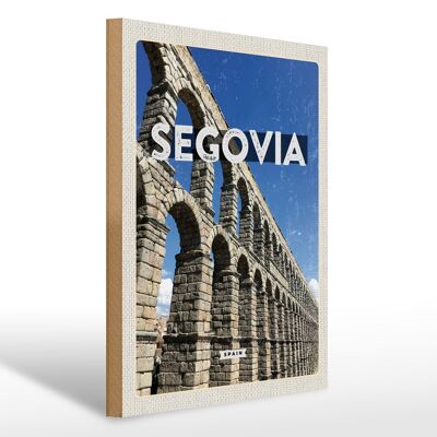 Cartel de madera viaje 30x40cm Segovia España Acueductos romanos