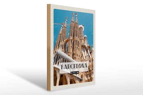 Holzschild Reise 30x40cm Retro Barcelona Reiseziel Geschenk