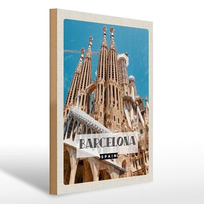 Wooden sign travel 30x40cm retro Barcelona travel destination gift