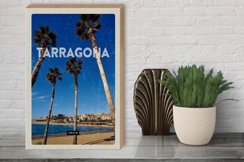 Panneau en bois voyage 30x40cm Tarragone Espagne palmiers avec vue mer 3