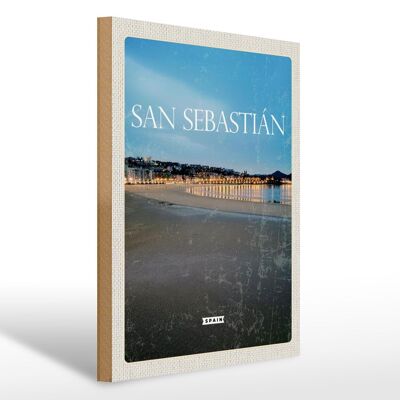 Holzschild Reise 30x40cm Retro San Sebastian Spain Strand Meer