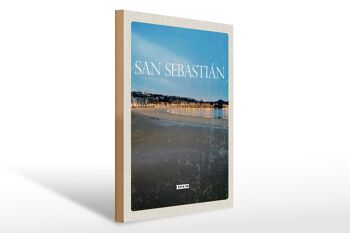Panneau en bois voyage 30x40cm rétro Saint-Sébastien Espagne plage mer 1