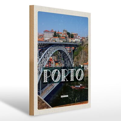 Cartel de madera viaje 30x40cm Porto Portugal Puente Ponte Catedral Luï¿½s I