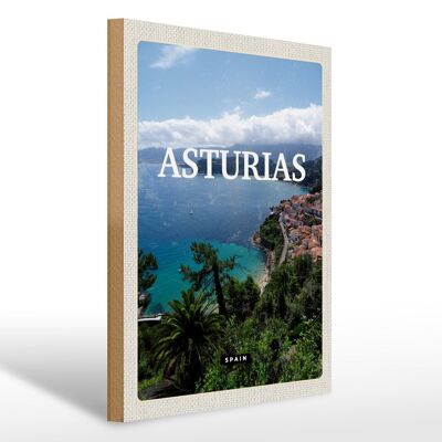 Wooden sign travel 30x40cm Asturias Spain green diamond