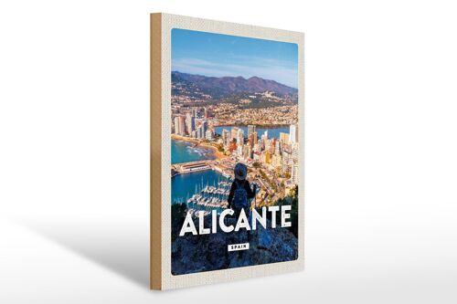 Holzschild Reise 30x40cm Alicante Spain Panorama Bild Urlaub