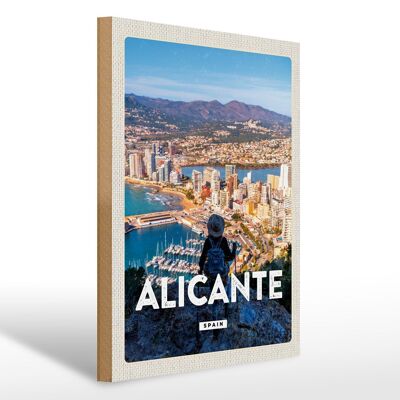 Cartel de madera viaje 30x40cm Alicante España cuadro panorámico vacaciones