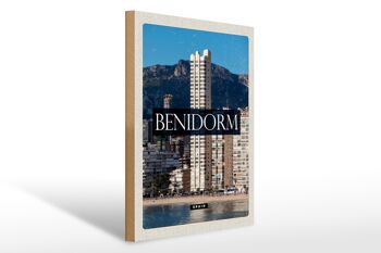 Panneau en bois voyage 30x40cm affiche panoramique Benidorm Espagne 1