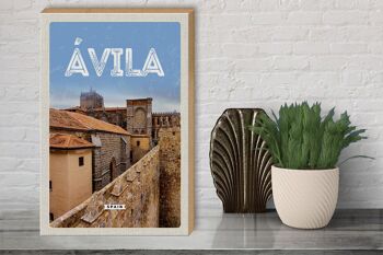 Panneau en bois voyage 30x40cm Avila Espagne Mur de la ville médiévale 3