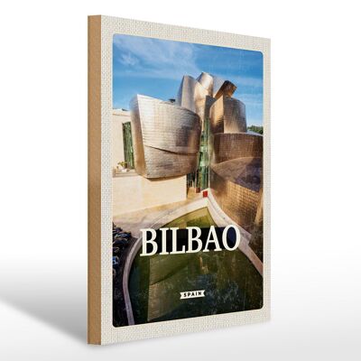 Cartello in legno da viaggio 30x40 cm Bilbao Spagna città portuale luogo di vacanza